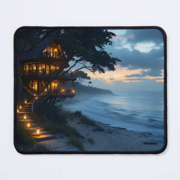 Item preview, Coastal Treehouse Overlooking the Ocean at Sunset designed and sold by DreamyWallVibes.