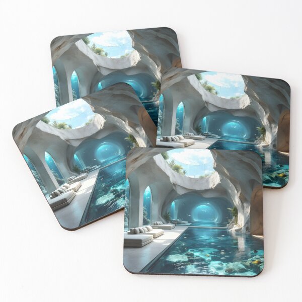 Item preview, Luxury Underwater Cave Interior – Futuristic Ocean Lounge designed and sold by DreamyWallVibes.