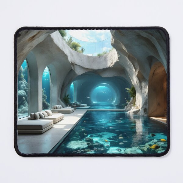 Item preview, Luxury Underwater Cave Interior – Futuristic Ocean Lounge designed and sold by DreamyWallVibes.