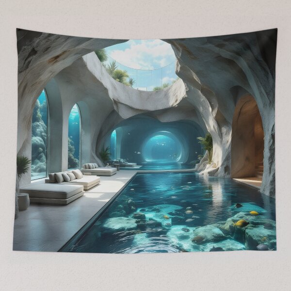 Item preview, Luxury Underwater Cave Interior – Futuristic Ocean Lounge designed and sold by DreamyWallVibes.
