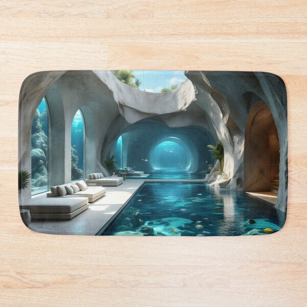 Item preview, Luxury Underwater Cave Interior – Futuristic Ocean Lounge designed and sold by DreamyWallVibes.