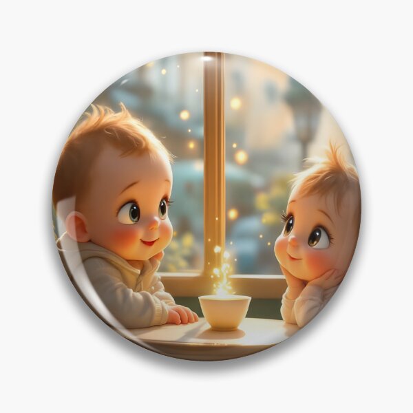 Item preview, Cozy Café Babies with Gold Dust – Warm Magical Moment designed and sold by DreamyWallVibes.