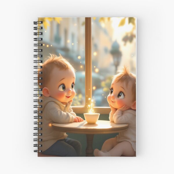 Item preview, Cozy Café Babies with Gold Dust – Warm Magical Moment designed and sold by DreamyWallVibes.