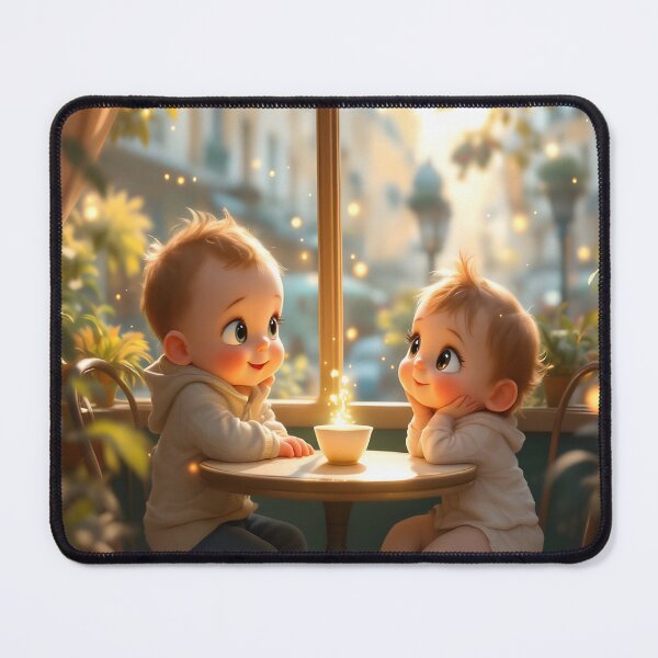 Item preview, Cozy Café Babies with Gold Dust – Warm Magical Moment designed and sold by DreamyWallVibes.