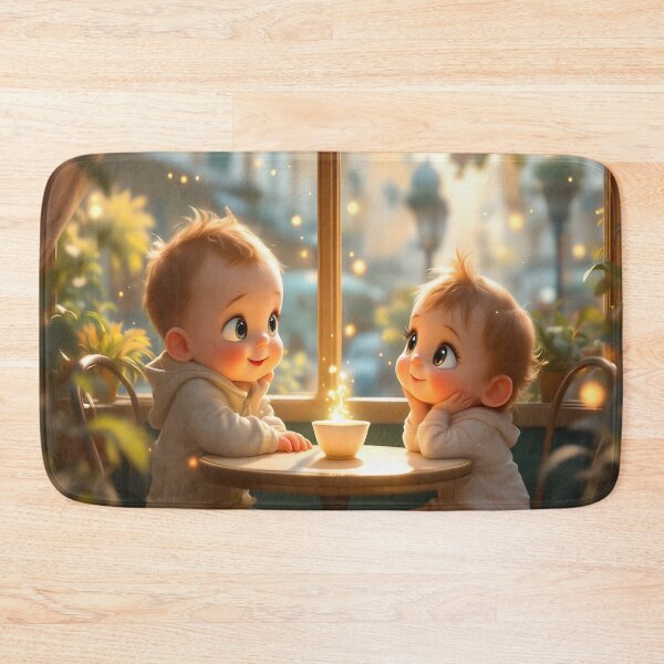 Item preview, Cozy Café Babies with Gold Dust – Warm Magical Moment designed and sold by DreamyWallVibes.