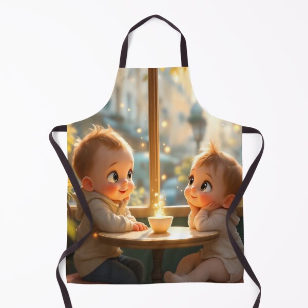 Item preview, Cozy Café Babies with Gold Dust – Warm Magical Moment designed and sold by DreamyWallVibes.