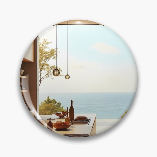 Item preview, Modern Coastal Kitchen Interior with Ocean View designed and sold by DreamyWallVibes.