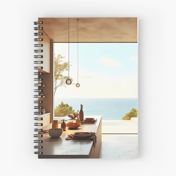 Item preview, Modern Coastal Kitchen Interior with Ocean View designed and sold by DreamyWallVibes.