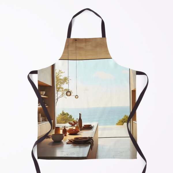 Item preview, Modern Coastal Kitchen Interior with Ocean View designed and sold by DreamyWallVibes.