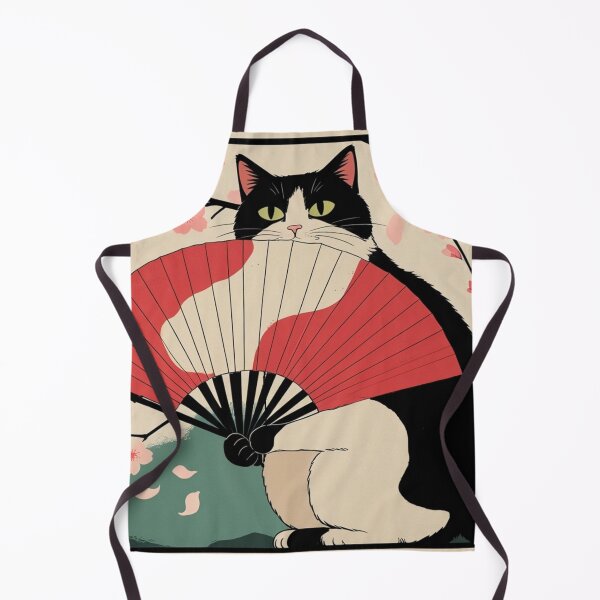 Item preview, Tuxedo Cat with Sakura and Folding Fan – Sakura Fan Cat Series designed and sold by LEO'S CREATURE　れおずくりーちゃー.