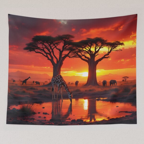 Item preview, Giraffe at Sunset – African Baobab Savanna Scene designed and sold by DreamyWallVibes.