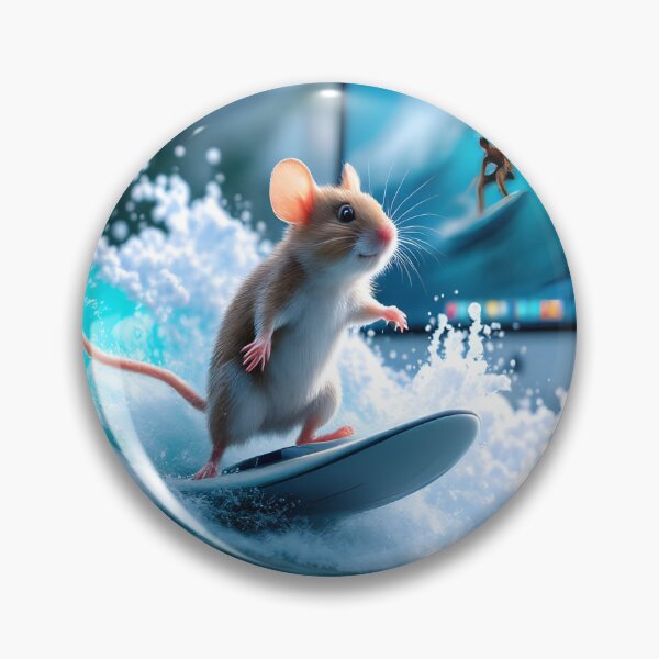 Item preview, Surreal Mouse Surfing Digital Waves – Whimsical Tech Art designed and sold by DreamyWallVibes.