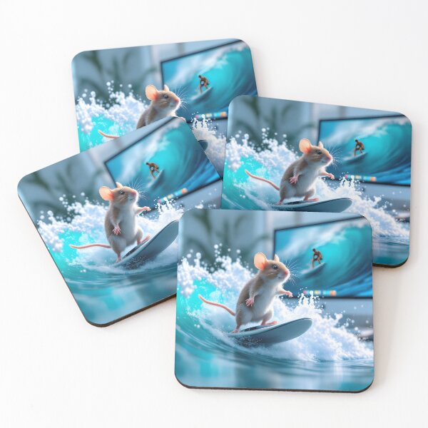 Item preview, Surreal Mouse Surfing Digital Waves – Whimsical Tech Art designed and sold by DreamyWallVibes.