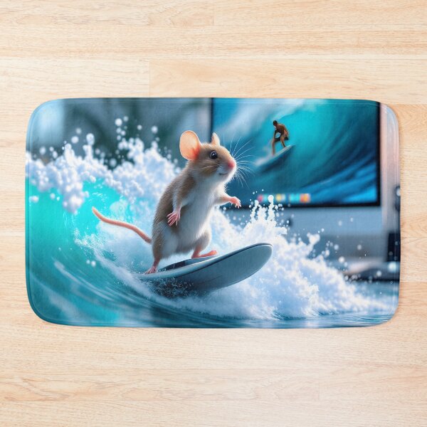 Item preview, Surreal Mouse Surfing Digital Waves – Whimsical Tech Art designed and sold by DreamyWallVibes.