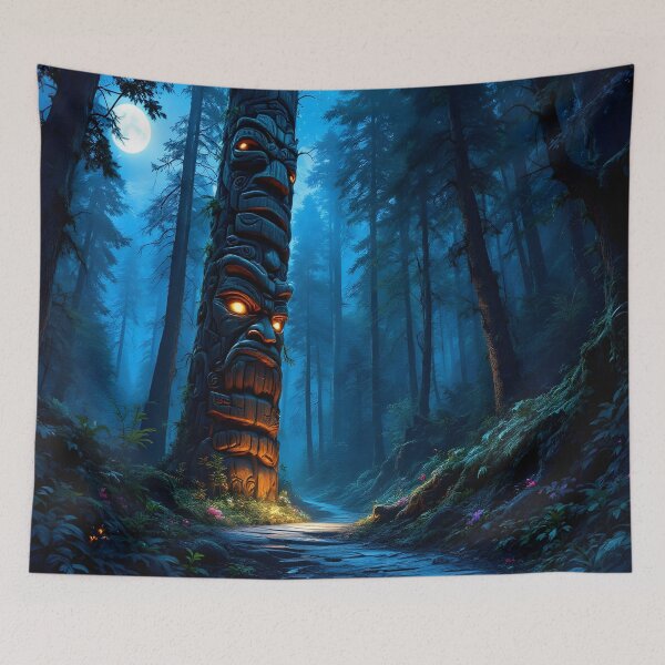 Item preview, Mystical Totem Tower Fantasy Forest Art Print Poster designed and sold by DreamyWallVibes.