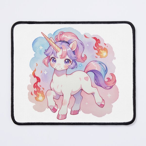 Item preview, Watercolor Kawaii Heart Unicorn with Fire and Starry Background designed and sold by Jagamusubi.