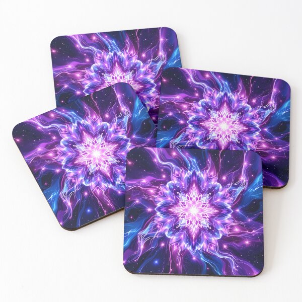 Item preview, Neon Cosmic Energy Flower Mandala Abstract Art Print designed and sold by DreamyWallVibes.