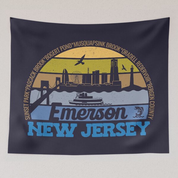 Item preview, Emerson New Jersey Sunset Retro Vintage Local Pride Logo designed and sold by CRHPOD20.