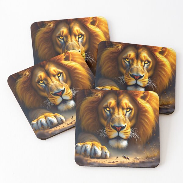 Item preview, Brave Tiny Ant Faces Majestic Lion - We Are All Equal - Epic Courage Wall Art designed and sold by DreamyWallVibes.