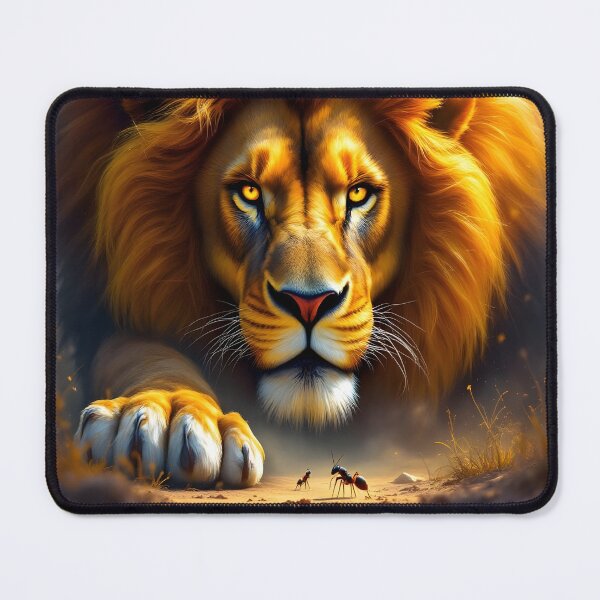 Item preview, Brave Tiny Ant Faces Majestic Lion - We Are All Equal - Epic Courage Wall Art designed and sold by DreamyWallVibes.