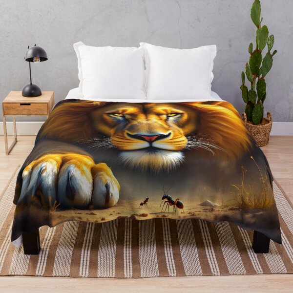 Item preview, Brave Tiny Ant Faces Majestic Lion - We Are All Equal - Epic Courage Wall Art designed and sold by DreamyWallVibes.