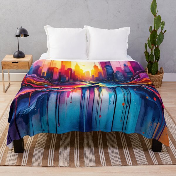 Item preview, Surreal Melting Rainbow City Skyline Abstract Fantasy Art – Dripping Paint New York Landscape Poster designed and sold by DreamyWallVibes.
