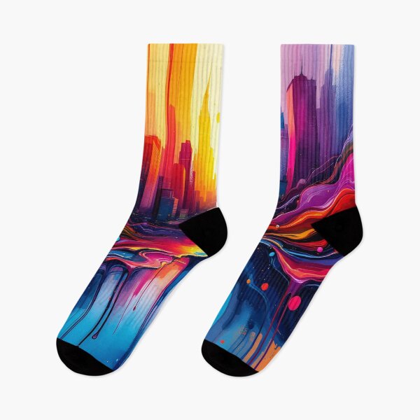 Item preview, Surreal Melting Rainbow City Skyline Abstract Fantasy Art – Dripping Paint New York Landscape Poster designed and sold by DreamyWallVibes.