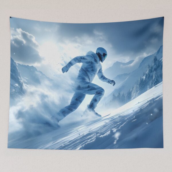 Item preview, Ice Storm Runner – Frozen Mountain Double Exposure Art designed and sold by DreamyWallVibes.