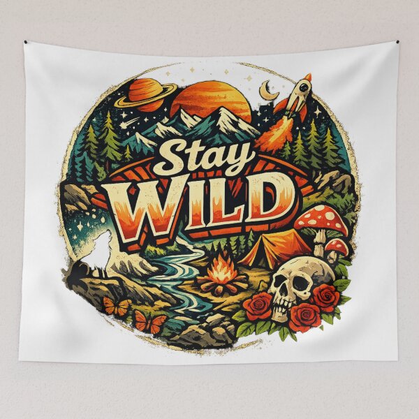 Item preview, Stay Wild Retro Camping Skull Art – Vintage Mountain Space Adventure Aesthetic Sticker designed and sold by EverMuse_0_0.