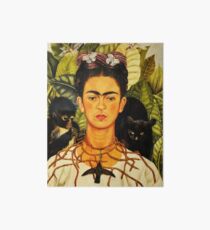Frida Kahlo Self-Portrait with Thorn Necklace and Hummingbird Naive art Painting Art Board