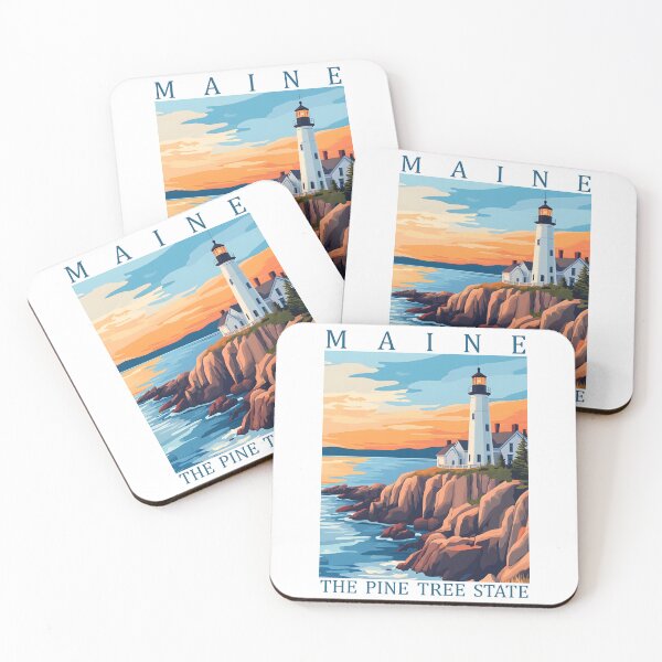 Item preview, Maine The Pine Tree State Vintage Travel Poster – Coastal Lighthouse Sunset Art designed and sold by GiftsCreek.