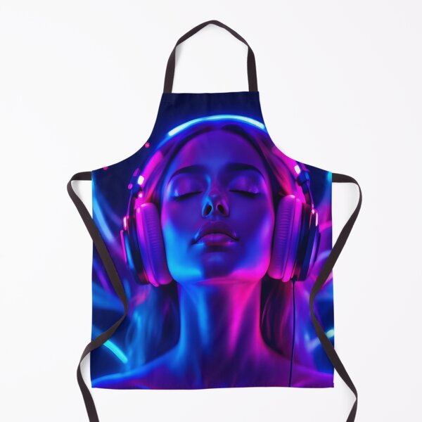 Item preview, Neon Music Meditation – Woman with Headphones Art designed and sold by DreamyWallVibes.