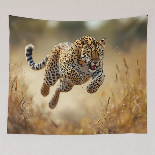 Item preview, "Running Leopard - Wild Safari Big Cat in Action" designed and sold by DreamyWallVibes.