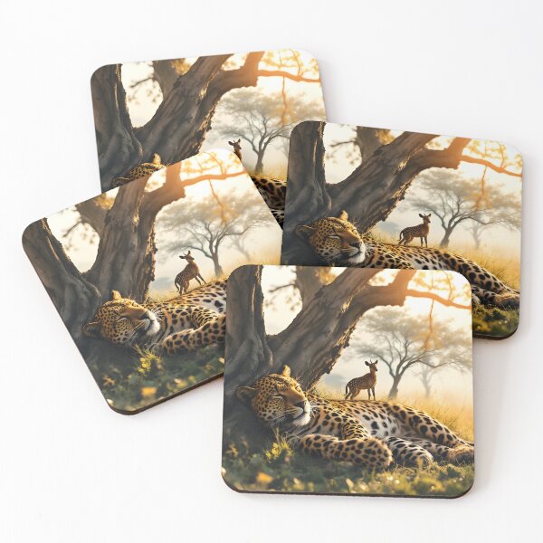 Item preview, Peaceful Leopard and Duiker in African Savanna - Serene Wildlife Art designed and sold by DreamyWallVibes.
