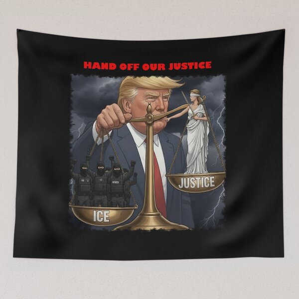Item preview, HANDS OFF OUR JUSTICE - Trump political satire art designed and sold by K-O-Bold.