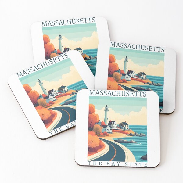 Item preview, Massachusetts The Bay State Vintage Travel Poster – Coastal Lighthouse Autumn Art designed and sold by GiftsCreek.