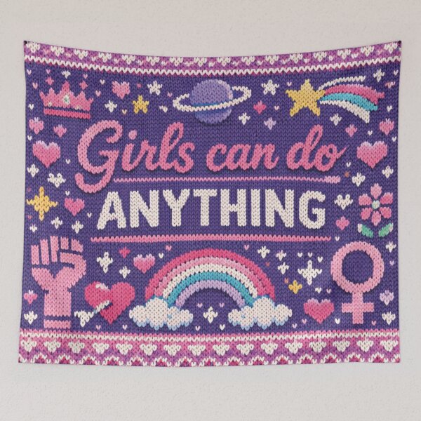 Item preview, Girls Can Do Anything Empowerment Knitting Pattern Design designed and sold by Mauswohn.