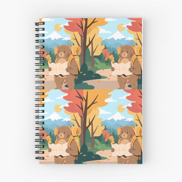 Aperçu de l'œuvre Ours explorateur de montagne, feuilles d'automne, art mignon en plein air créée et vendue par RamboDesignHub.