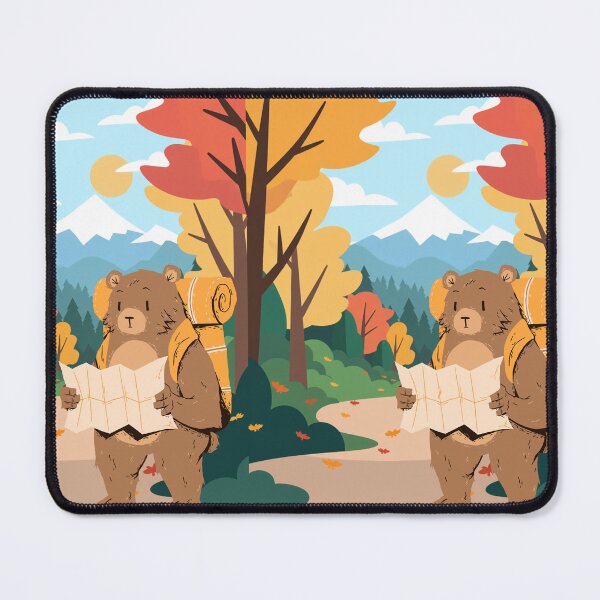 Item preview, Mountain Explorer Bear Autumn Leaves Cute Outdoor Art designed and sold by RamboDesignHub.