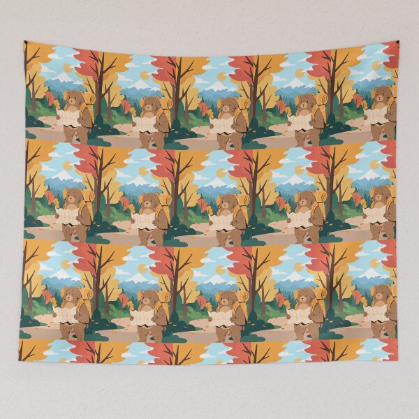 Item preview, Mountain Explorer Bear Autumn Leaves Cute Outdoor Art designed and sold by RamboDesignHub.