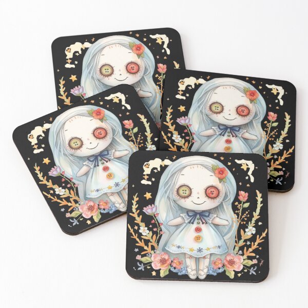 Item preview, Whimsical Button-Eyed Doll – Pastel Cottagecore Floral Art designed and sold by LintonGriffin.