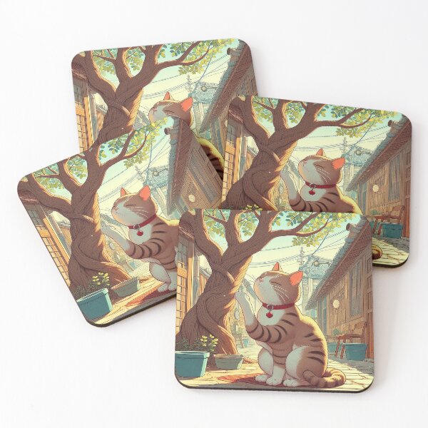 Item preview, Japanese Street Cat Under Sunlit Tree – Cozy Anime Style Illustration designed and sold by DiamondSkyShirt.