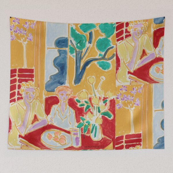 Item preview, Deux Fillettes Fond Jaune Et Rouge by Henri Matisse: Fauvist Art Print designed and sold by artofuniverse.
