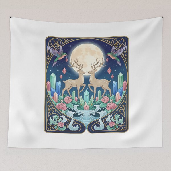 Item preview, Majestic Art Nouveau Stag – Luxury Nature & Crystal Deer Art designed and sold by BlissHalo.