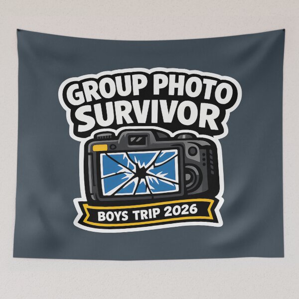 Item preview, Group Photo Survivor Boys Trip 2026 Funny Travel Photography Jokes designed and sold by SplashTastic.