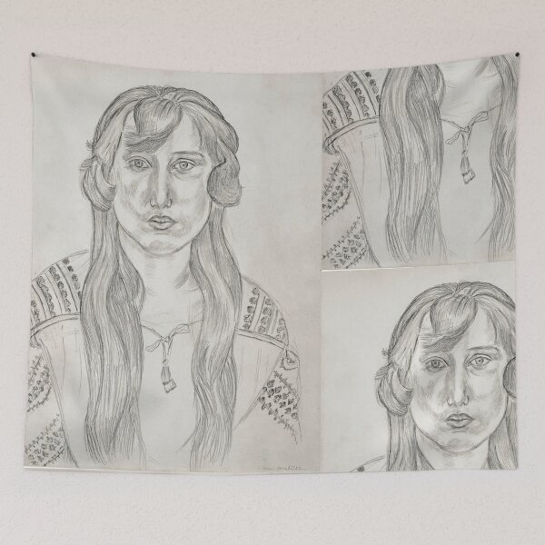 Item preview, Femme Aux Cheveux Longs by Henri Matisse: Minimalist Portrait Drawing Poster designed and sold by artofuniverse.