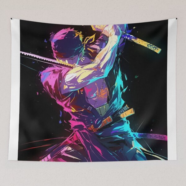 Item preview, Neon Blade Fury – Roronoa Zoro Action Anime Art designed and sold by Dyan4.
