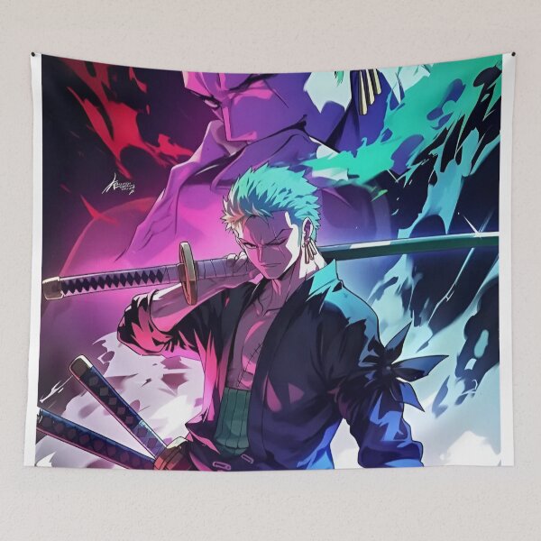 Item preview, Neon Shadow Swordsman – Roronoa Zoro Anime Poster designed and sold by Dyan4.
