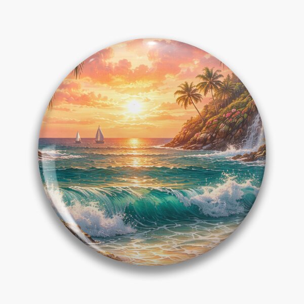 Item preview, Tropical Paradise Sunset Acrylic Canvas Print Palm Fronds Hibiscus Ocean Cove Wall Art Bathroom Decor 24x36 designed and sold by Artist Bishhnu Banerji.