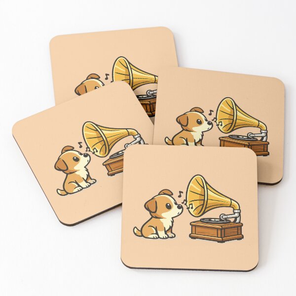 Item preview, cute dog and old gramophone designed and sold by Dogandesighn.